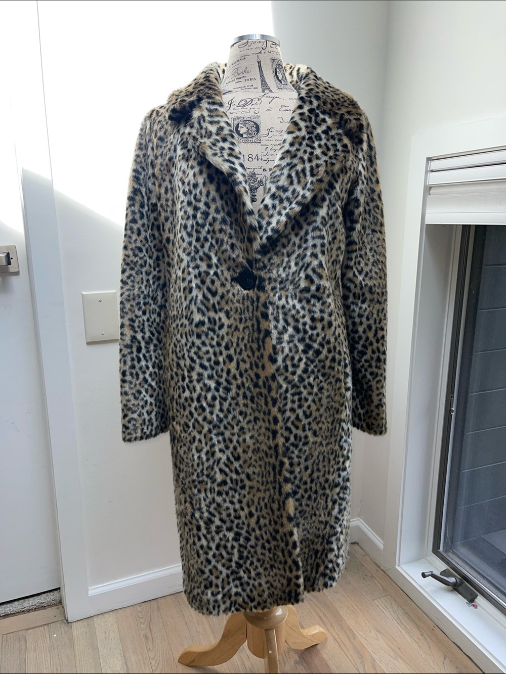 Express Leopard-Print Faux Fur Coat in Beige and Black